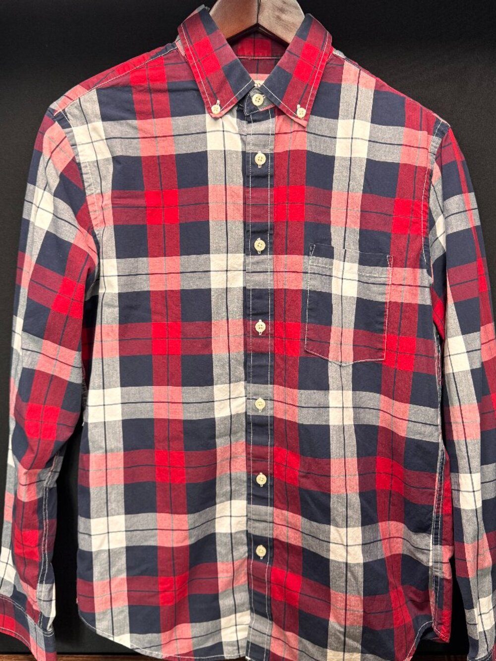 Merona Red Navy Plaid Cotton Button Down Medium